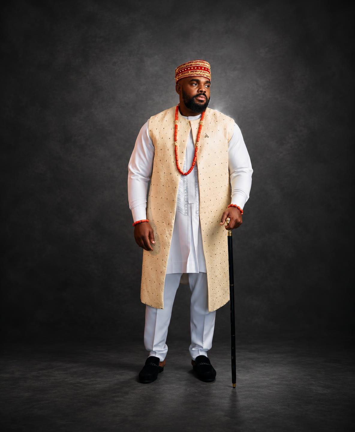Cream Jacquard Groom Vest Set